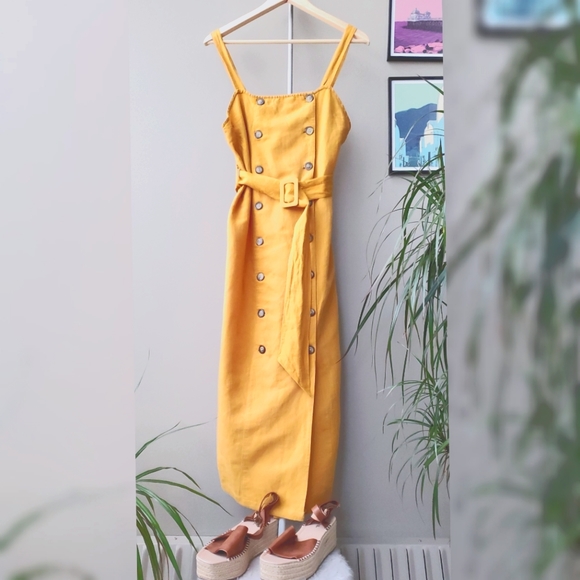 Topshop NWOT linen pinafore dress -size 6 - Picture 3 of 12